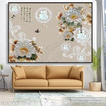 Tranh kim tiền hoa mẫu đơn cổ điển