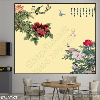 Tranh thư pháp hoa mẫu đơn 