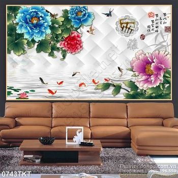 Tranh thư pháp hoa mẫu đơn nghệ thuật