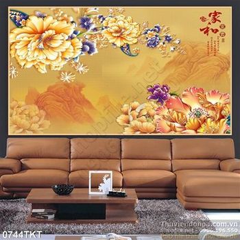 Tranh kim tiền hoa mẫu đơn vàng