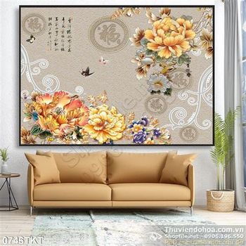 Tranh kim tiền hoa mẫu đơn nghệ thuật