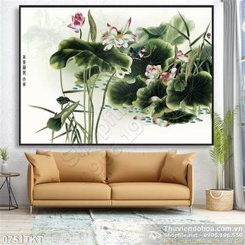 Tranh thư pháp hoa sen