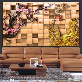 Tranh thư pháp hoa đào trang trí