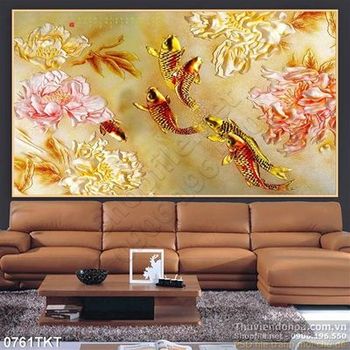 Tranh kim tiền cá chép và hoa