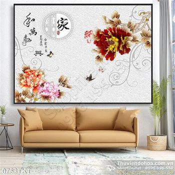 Tranh kim tiền hoa mẫu đơn