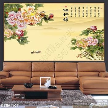 Tranh thư pháp hoa mẫu đơn nghệ thuật