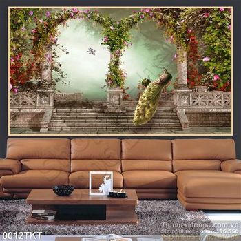 Tranh thư pháp phong thủy chim công