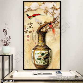 Tranh thư pháp phong thủy bình cổ