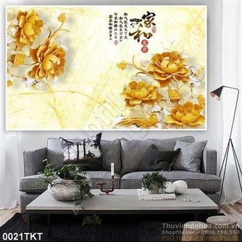 Tranh kim tiền thư pháp hoa hồng