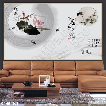 Tranh thư pháp hoa sen