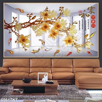 Tranh kim tiền thư pháp hoa sứ