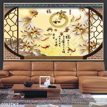 Tranh thư pháp cá Koi và hoa sen