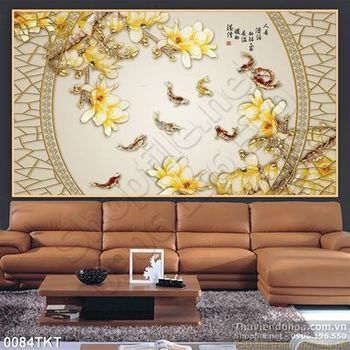 Tranh kim tiền hoa và cá Koi trang trí