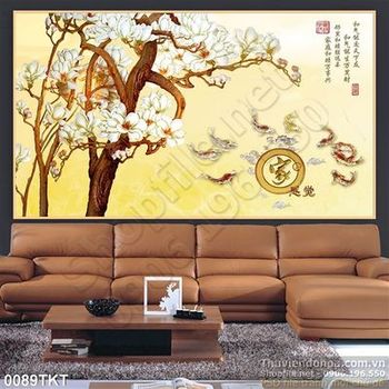 Tranh kim tiền thư pháp hoa và cá chép