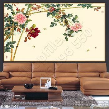 Tranh thư pháp hoa mẫu đơn treo tường