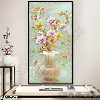 Tranh kim tiền bình hoa cổ nghệ thuật