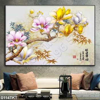 Tranh kim tiền thư pháp hoa Đại trang trí