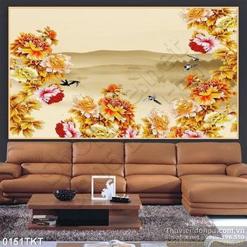 Tranh kim tiền hoa mẫu đơn