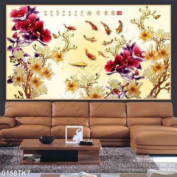 Tranh kim tiền cá chép và hoa