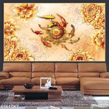 Tranh kim tiền cá chép và hoa mẫu đơn