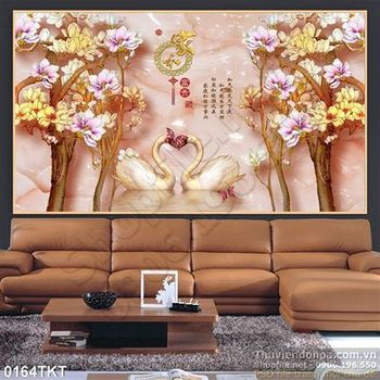 Tranh kim tiền thiên nga và cây