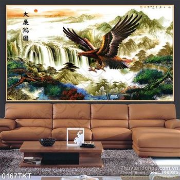 Tranh thư pháp chim đại bàng và sơn thủy