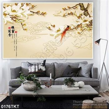 Tranh thư pháp chim yến và hoa