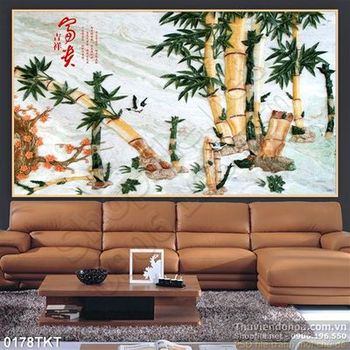 Tranh thư pháp cây tre và mùa xuân