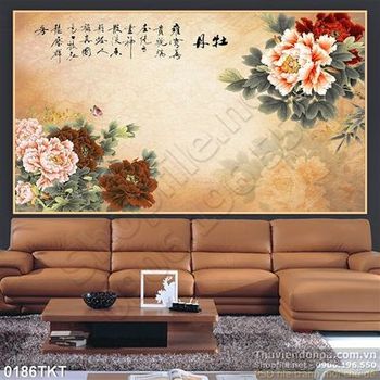 Tranh thư pháp hoa mẫu đơn trang trí