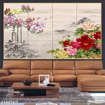 Tranh thư pháp hoa mẫu đơn