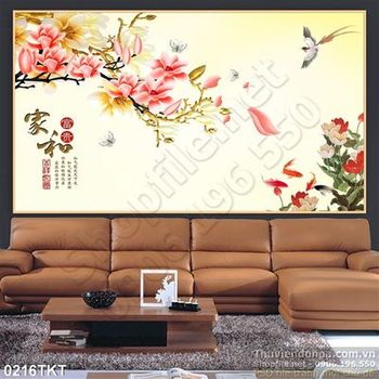 Tranh thư pháp hoa và chim én