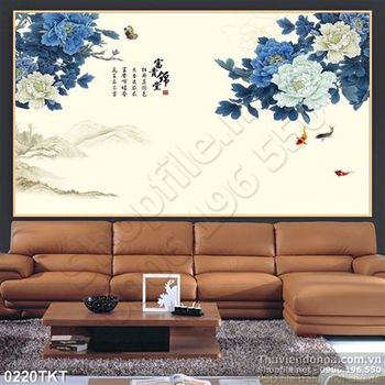 Tranh thư pháp cá chép và hoa