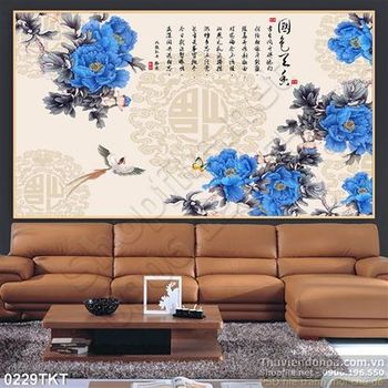 Tranh thư pháp hoa mẫu đơn