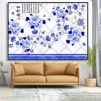 Tranh thư pháp hoa mẫu đơn trang trí