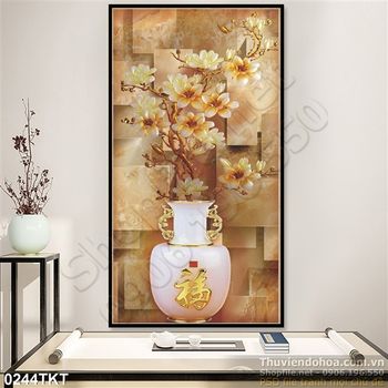 Tranh kim tiền bình hoa trang trí