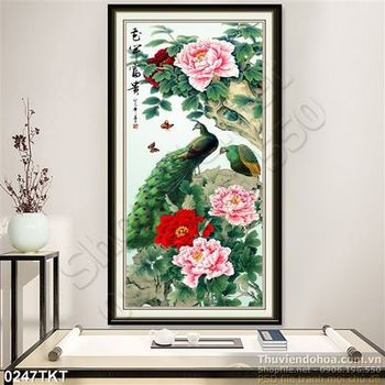 Tranh thư pháp chim công phong thủy