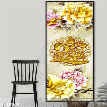 Tranh kim tiền phong thủy hoa mẫu đơn