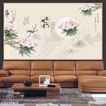 Tranh thư pháp hoa mẫu đơn nghệ thuật