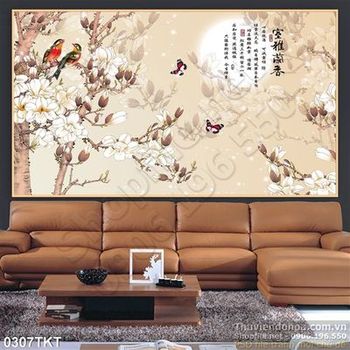 Tranh thư pháp chim yến và hoa