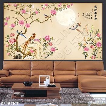 Tranh thư pháp hoa và chim én