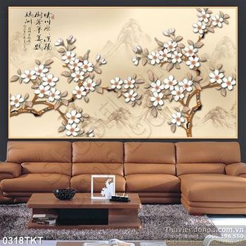 Tranh kim tiền hoa đào trang trí tường