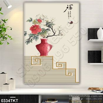 Tranh thư pháp bình hoa nghệ thuật