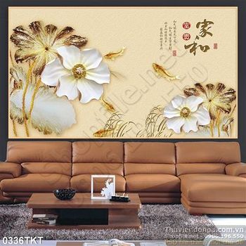 Tranh kim tiền hoa sen và cá chép