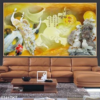 Tranh thư pháp chim công nghệ thuật