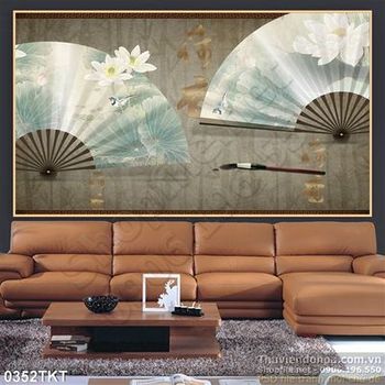 Tranh kim tiền quạt thư pháp