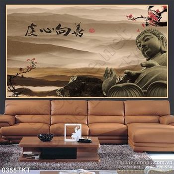 Tranh thư pháp Phật và mùa xuân