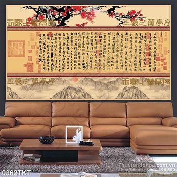 Tranh kim tiền hoa đào thư pháp