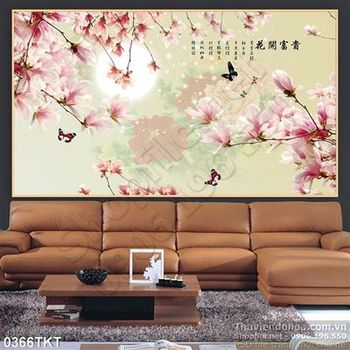 Tranh thư pháp hoa đào nghệ thuật