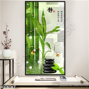 Tranh thư pháp cây trúc và đá