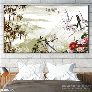 Tranh thư pháp sơn thủy mùa xuân